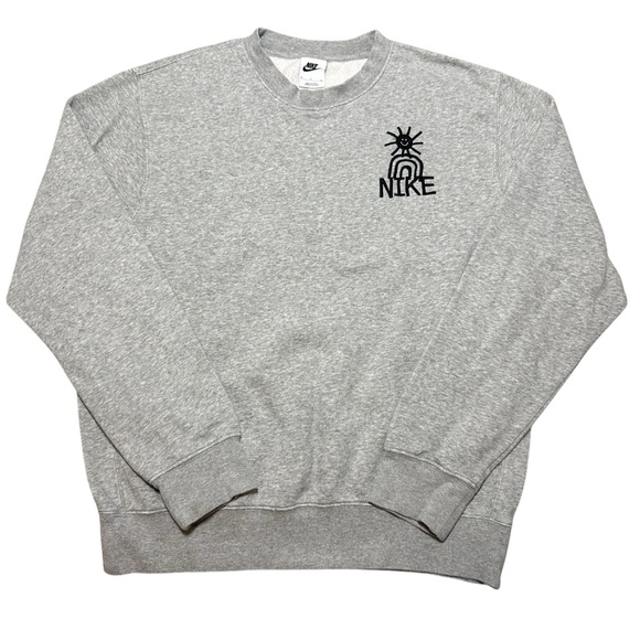 Nike Gray Crewneck Sweatshirt w/ Embroidered Rainbow Sun, Small - Picture 1 of 7